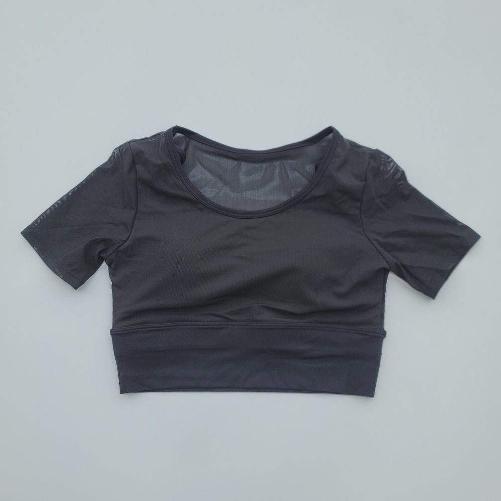 Pedigree Double Layered Mesh Crop Tee with Sports Bra Liner | Black